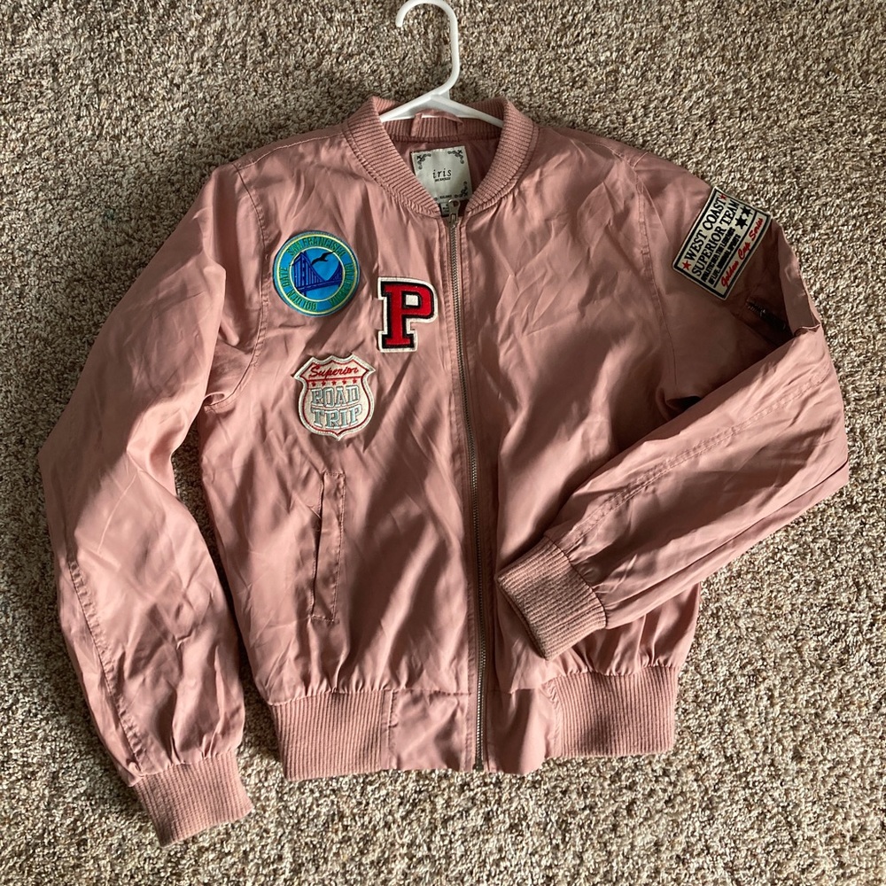 Dusty Pink Embroidered Bomber Jacket